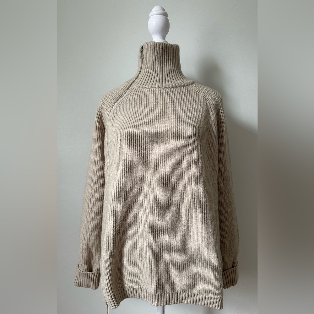 MADISON THE LABEL Beige Knit Asymmetrical Turtle Neck Sweater Size XS